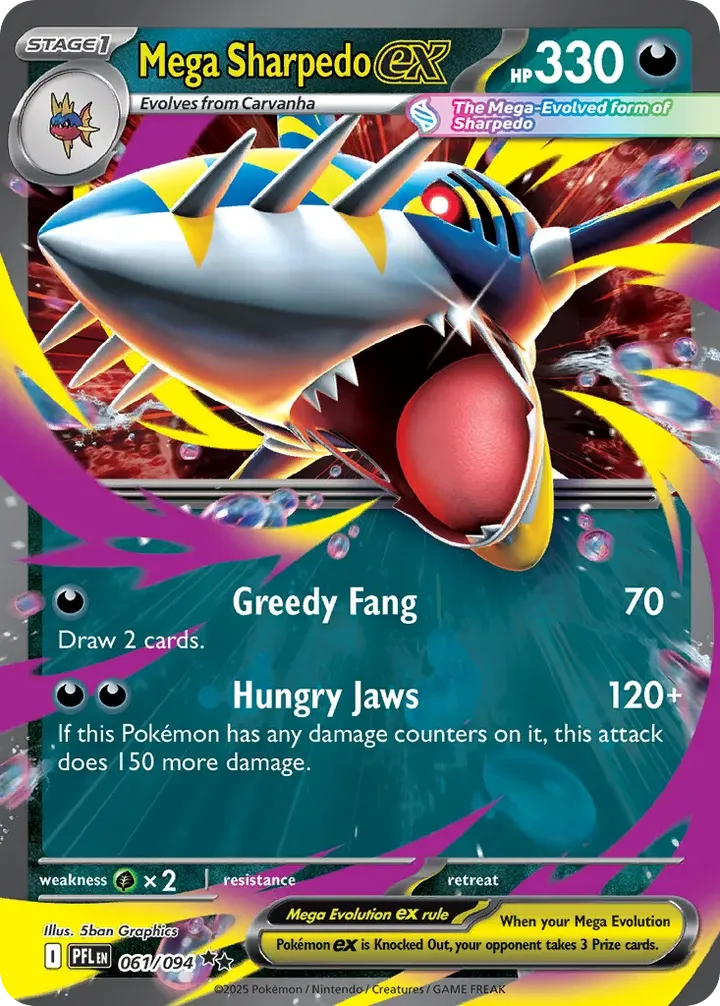 Mega Evolution—Phantasmal Flames 英語版 Mega Sharpedo ex 61 カード表面