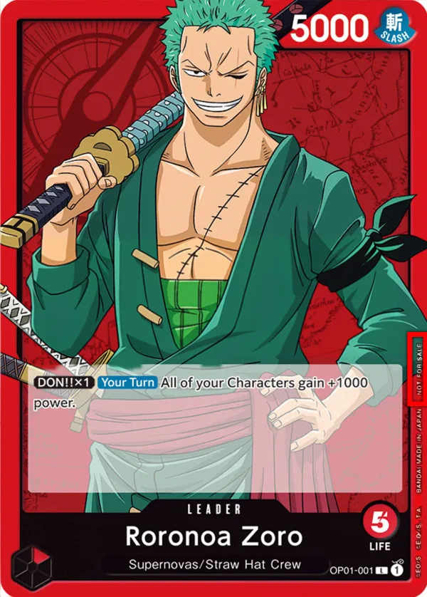 Romance Dawn 英語版 Roronoa Zoro OP01-001 · デモデッキ カード表面