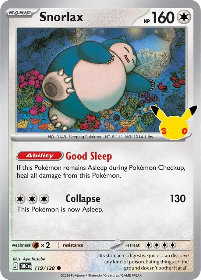 Pokémon TCG: 30th Celebration 英語版 Snorlax 119 カード表面