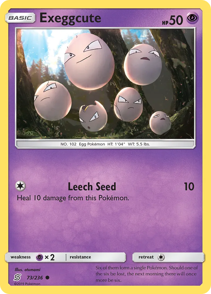 Front of Exeggcute 73, Sun & Moon—Unified Minds English