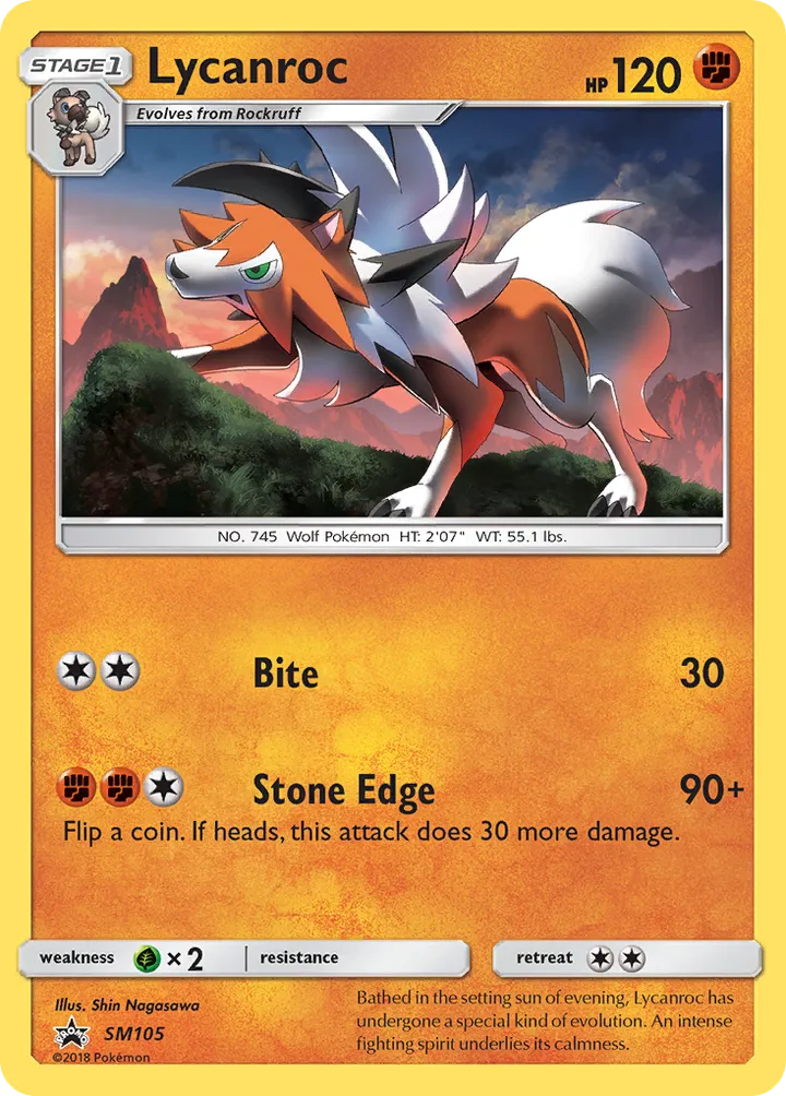 Front of Lycanroc SM105, SM Black Star Promos English