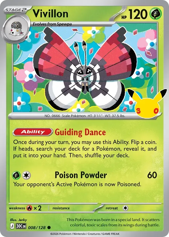 Pokémon TCG: 30th Celebration 英語版 Vivillon 8 カード表面