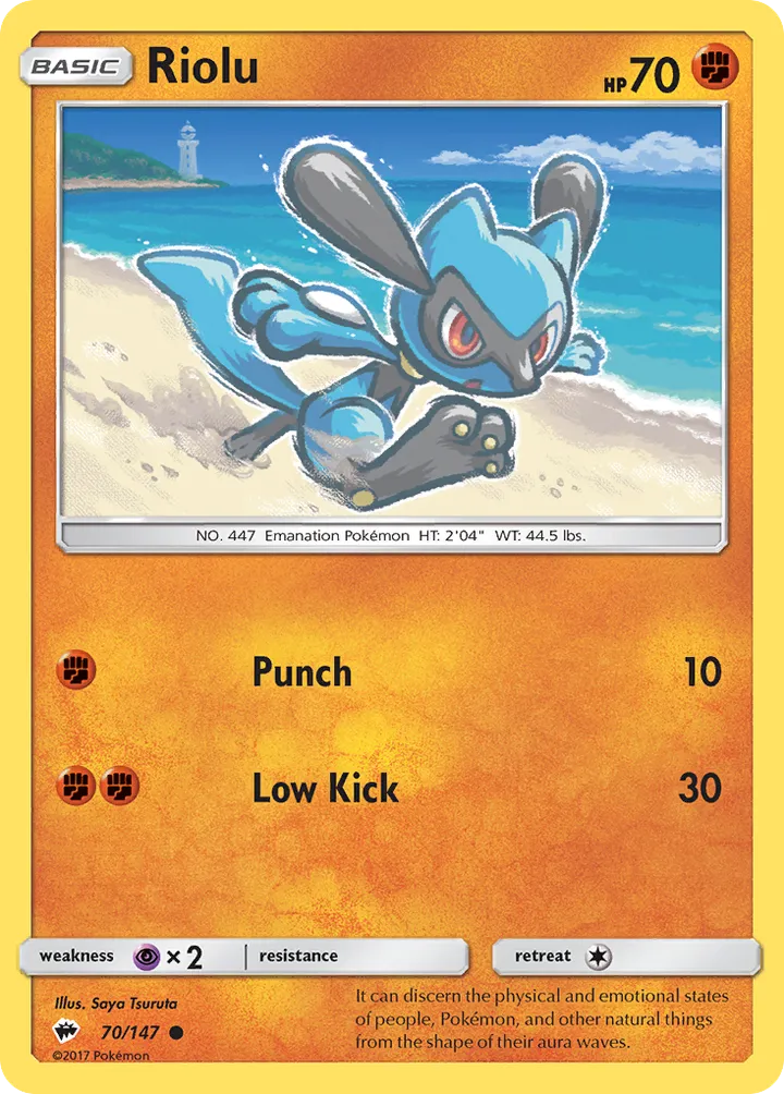Front of Riolu 70, Sun & Moon—Burning Shadows English