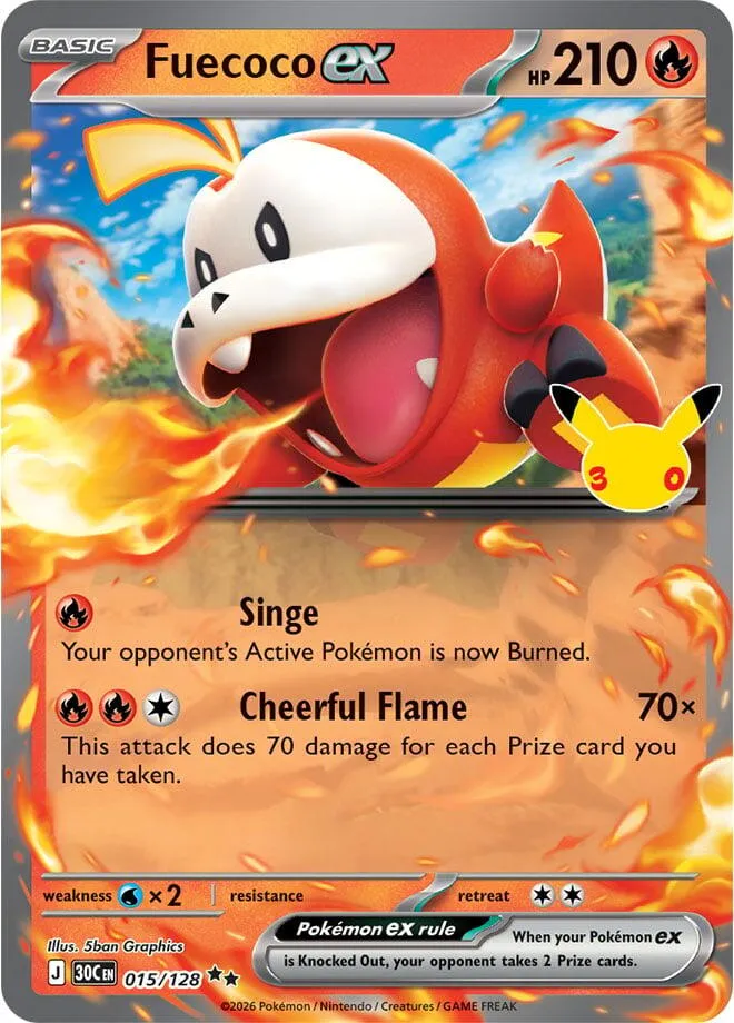 Pokémon TCG: 30th Celebration 英語版 Fuecoco ex 15 カード表面