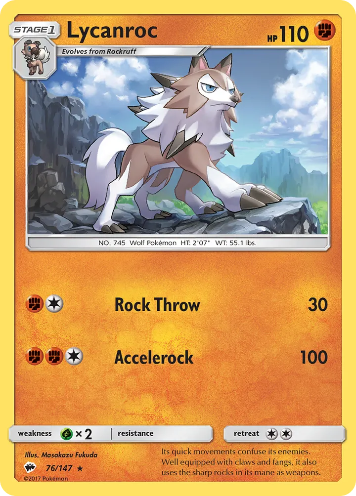 Front of Lycanroc 76, Sun & Moon—Burning Shadows English