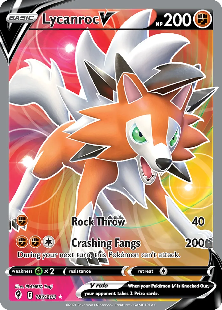 Sword & Shield—Evolving Skies 英語版 Lycanroc V 187 カード表面