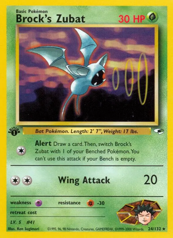 Gym Heroes 영어판 Brock's Zubat 24 카드 앞면