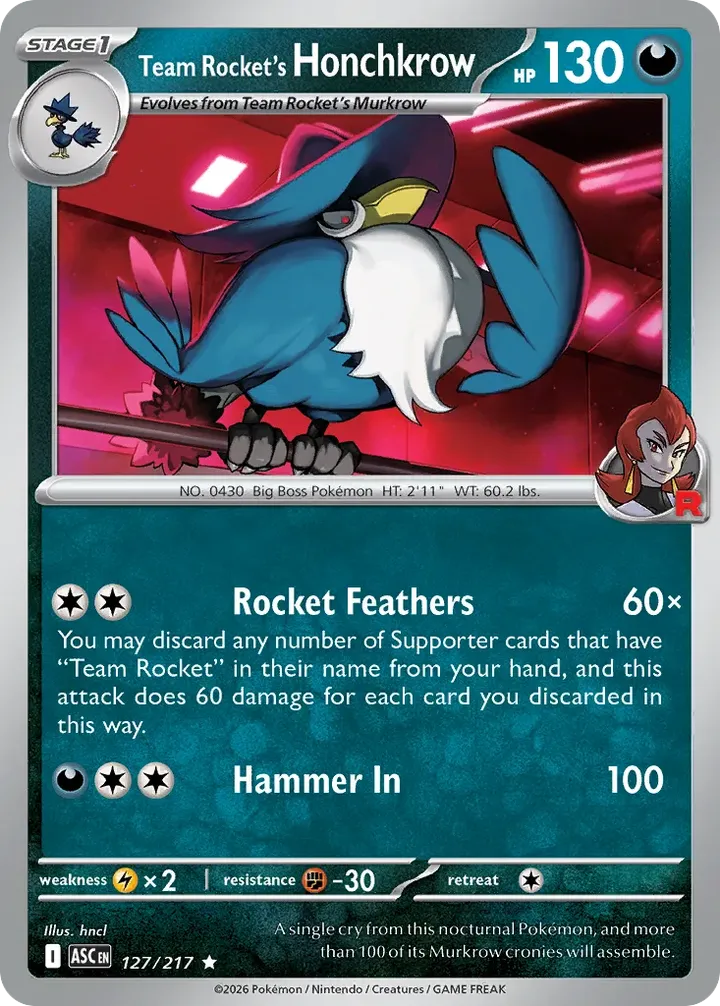 Mega Evolution—Ascended Heroes 英語版 Team Rocket's Honchkrow 127 カード表面