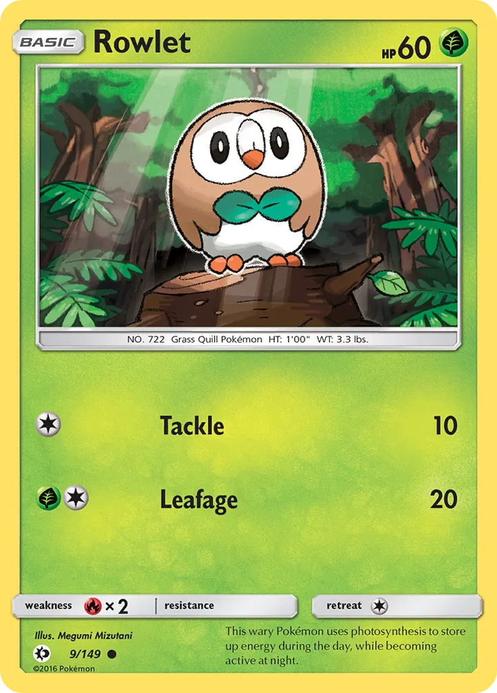 Sun & Moon 英語版 Rowlet 9 カード表面