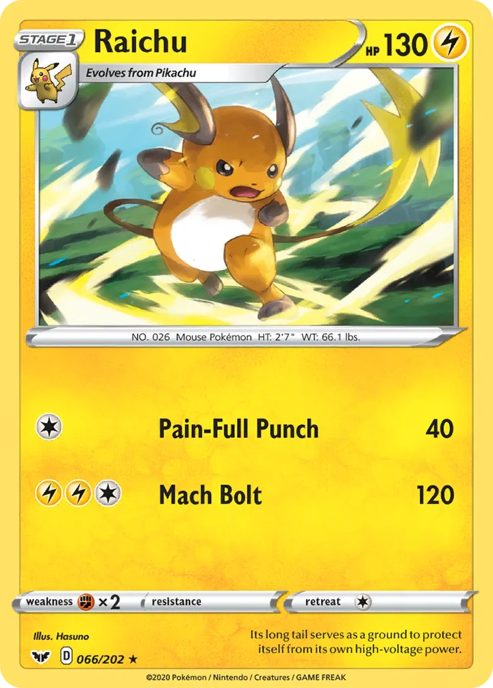 Sword & Shield 英語版 Raichu 66 カード表面