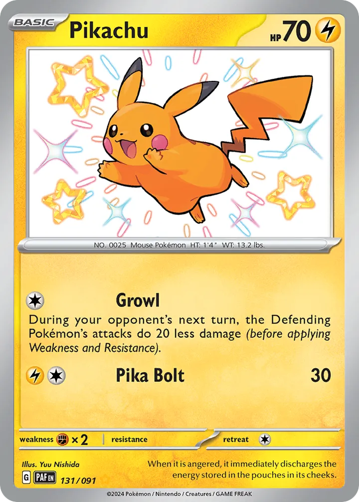 Front of Pikachu 131, Scarlet & Violet—Paldean Fates English