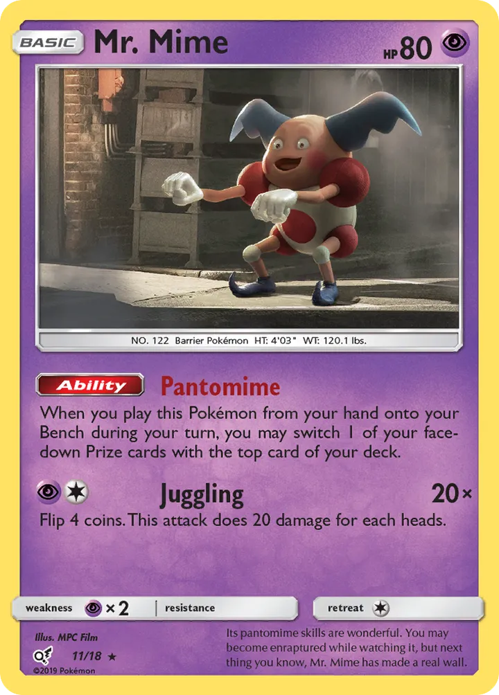 Detective Pikachu 영어판 Mr. Mime 11 카드 앞면