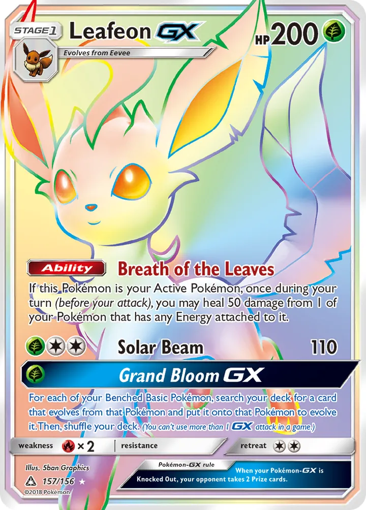 Front of Leafeon-GX 157, Sun & Moon—Ultra Prism English
