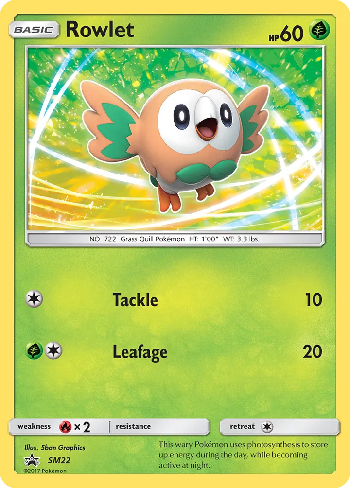 SM Black Star Promos 영어판 Rowlet SM22 카드 앞면