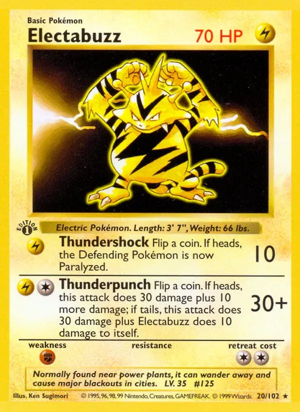 Base Set 영어판 Electabuzz 20 카드 앞면