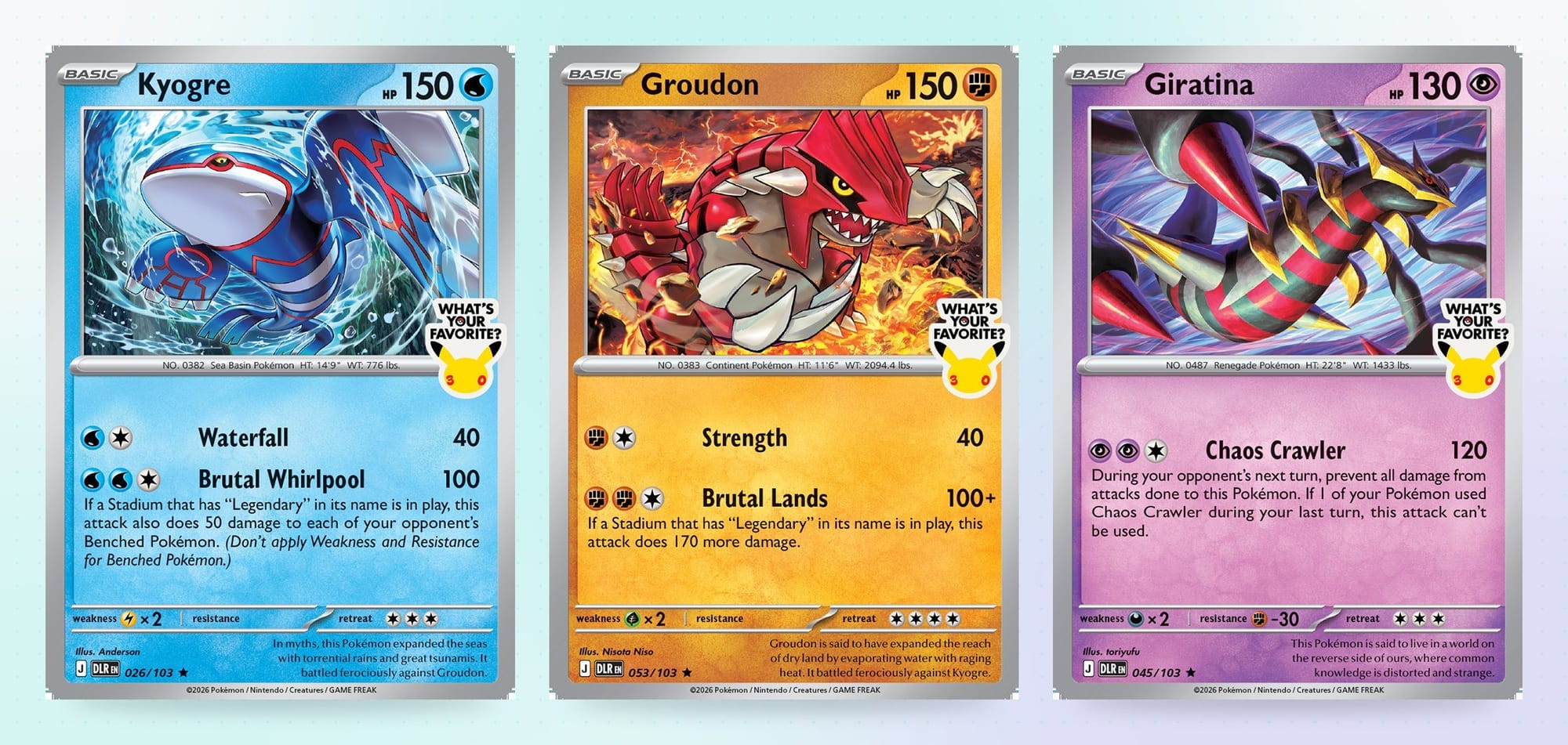 Kyogre promo card, Groudon promo card, Giratina promo card