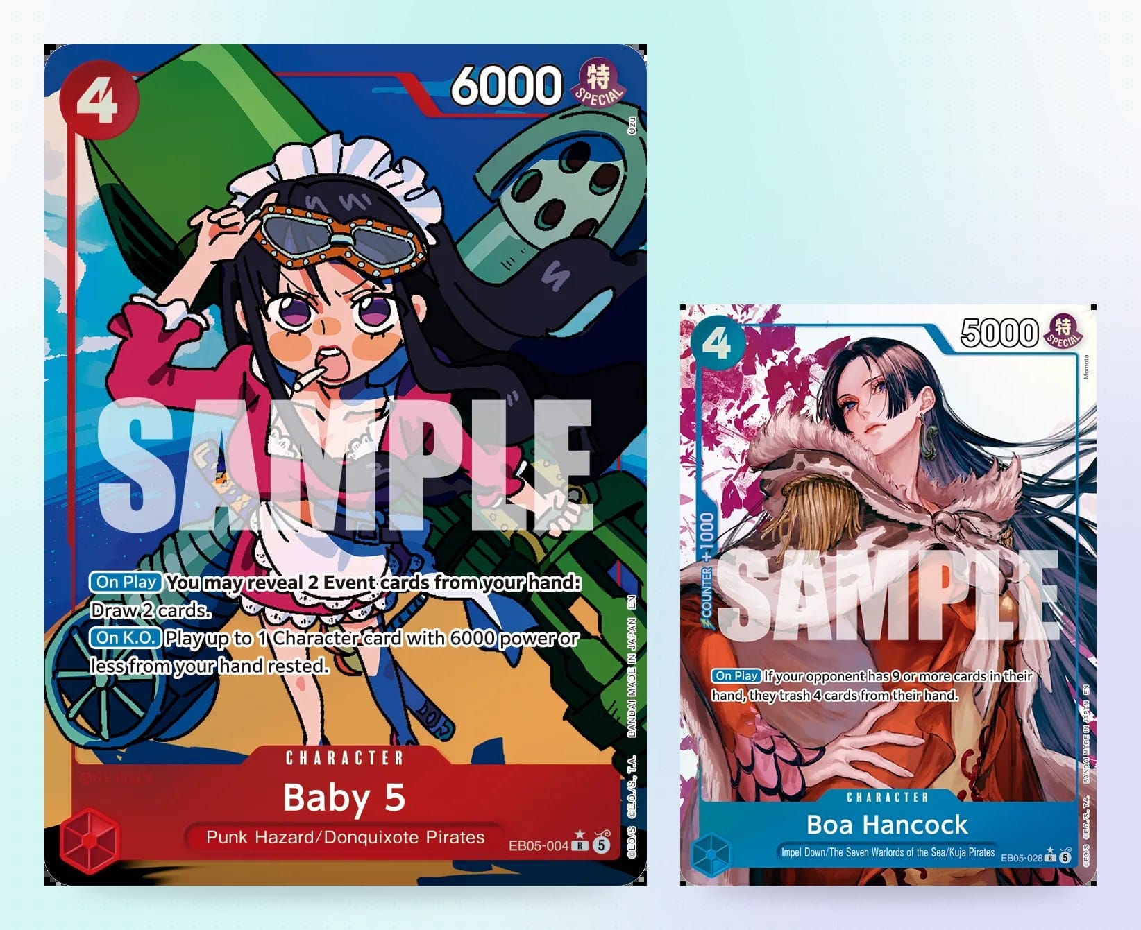 EB05-004 Baby 5 card, EB05-028 Boa Hancock card